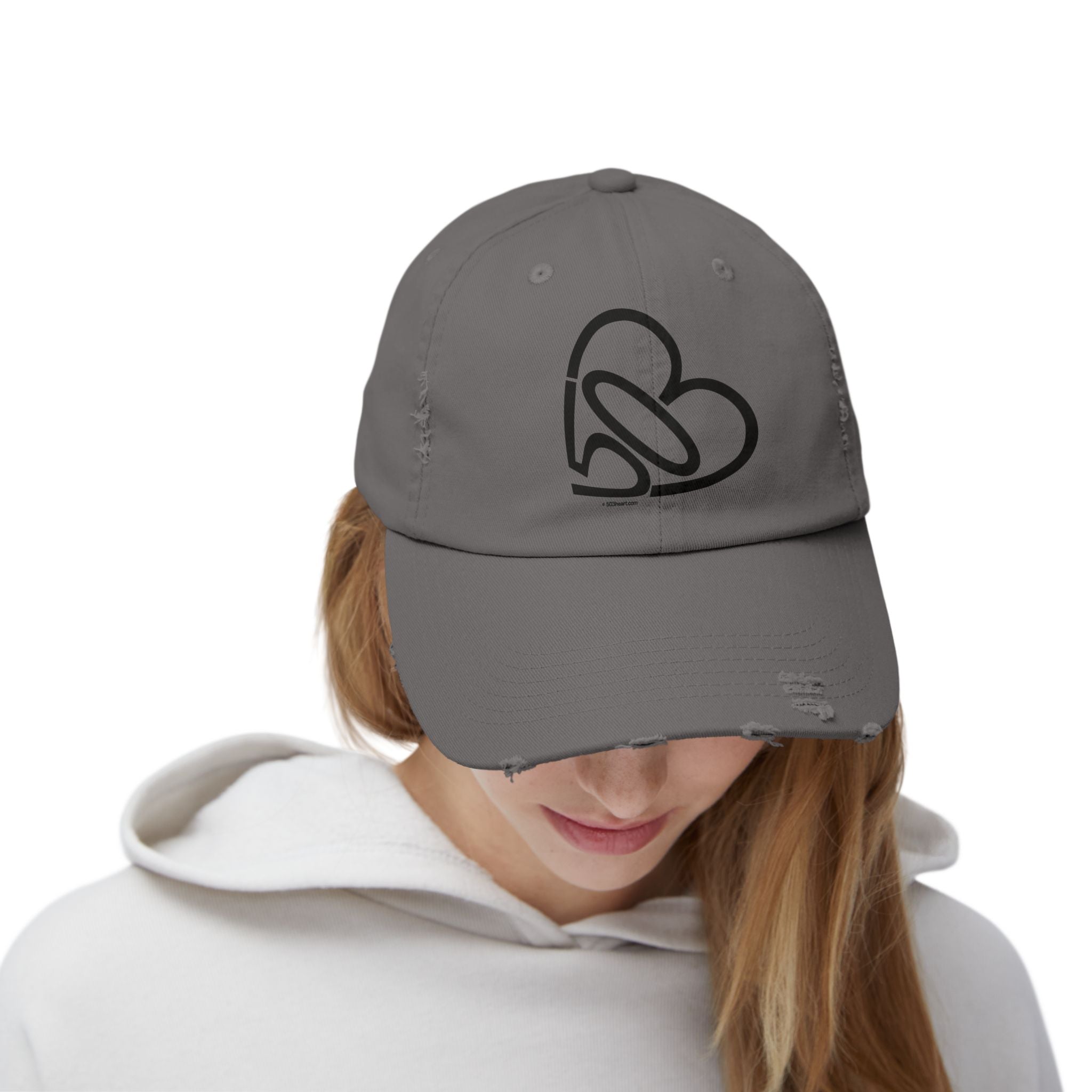 Unisex Distressed 503heart Baseball Cap — Vintage Casual Hat — Tilt