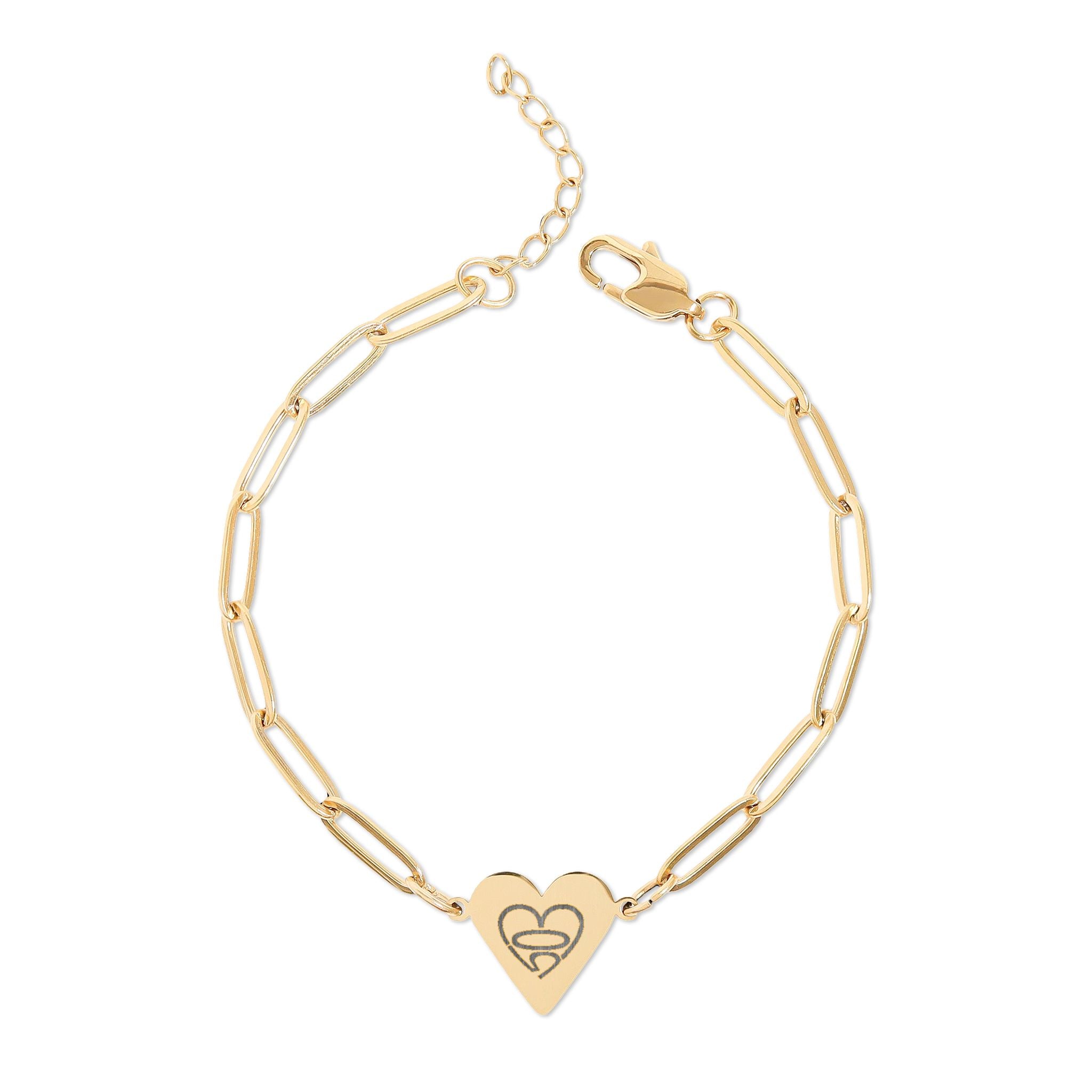 503heart Engraved Paperclip Bracelet — Engraved Heart Charm — Full