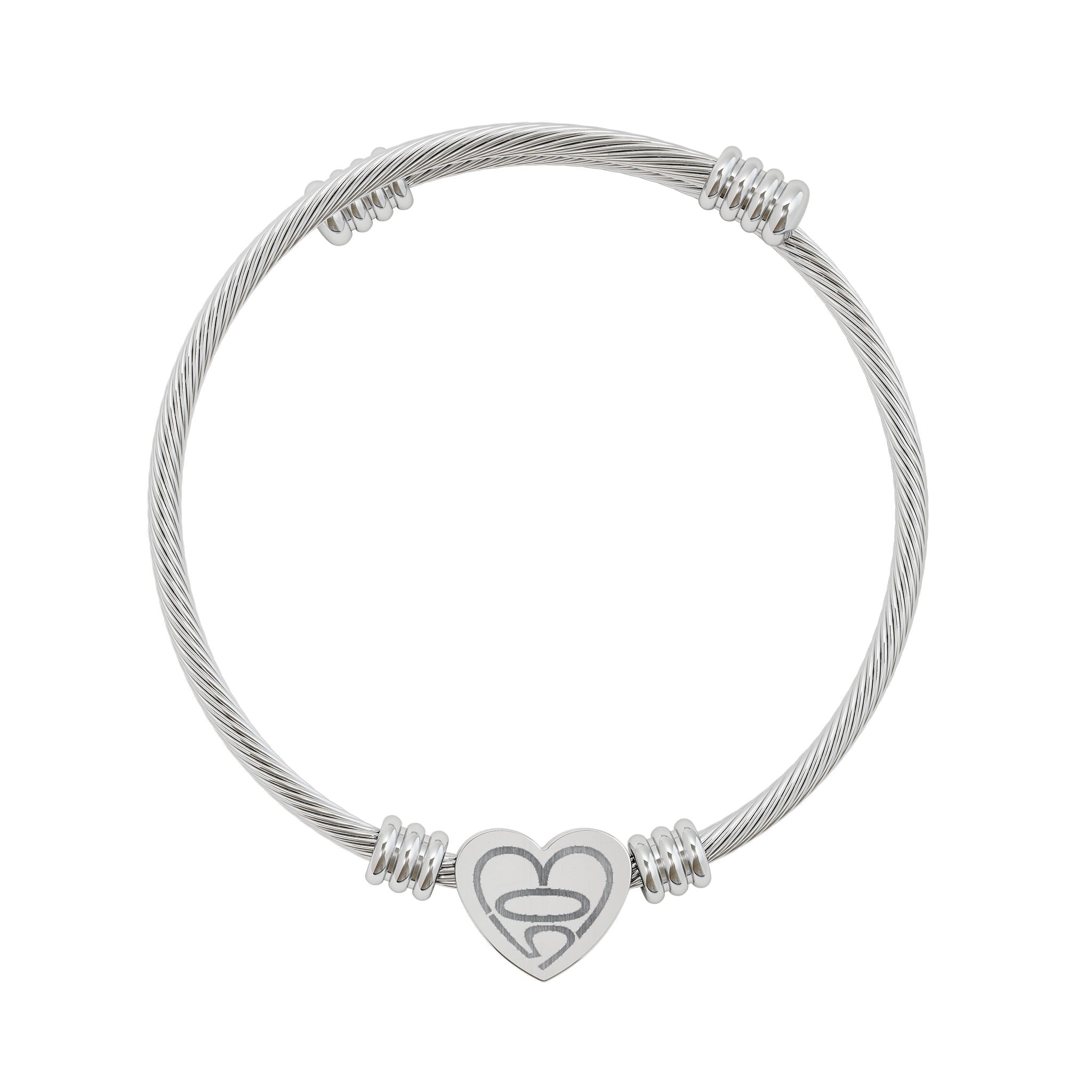 503heart Cuff Bracelet - Engraved Cable Bangle - Full