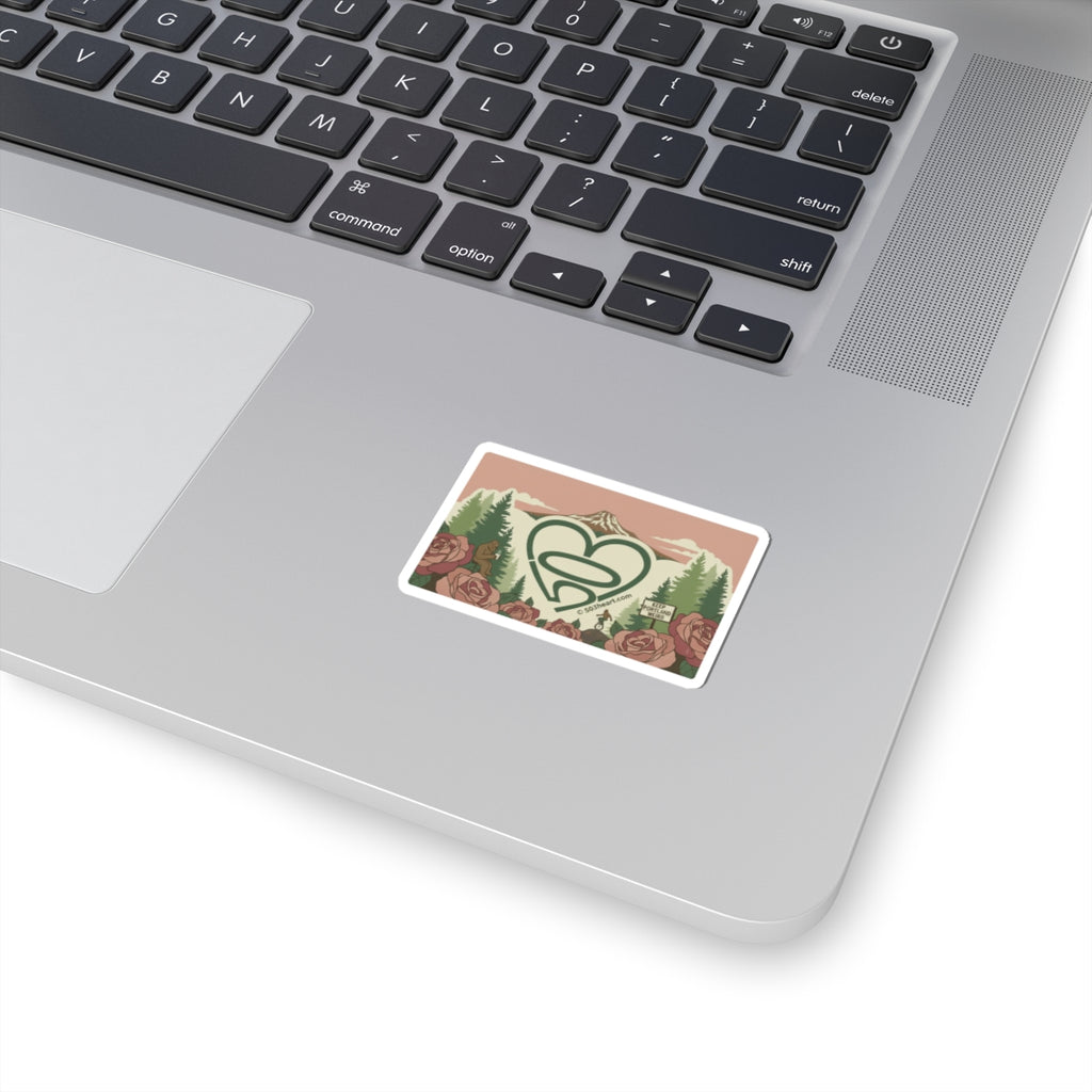 Portland Heart Logo Kiss-Cut Sticker — Scenic Rose & Forest Decal
