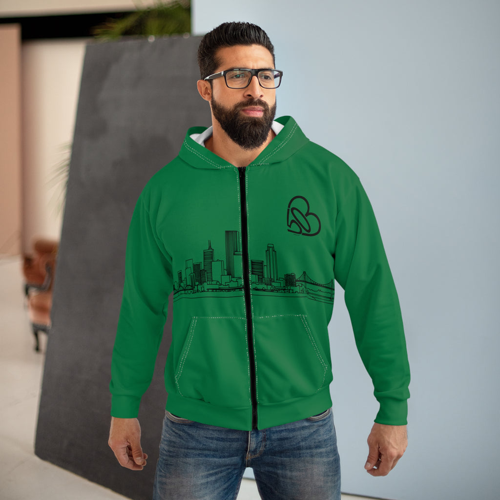 Unisex Portland Skyline + 503heart  Zip Hoodie — Minimal Skyline Design — Tilt