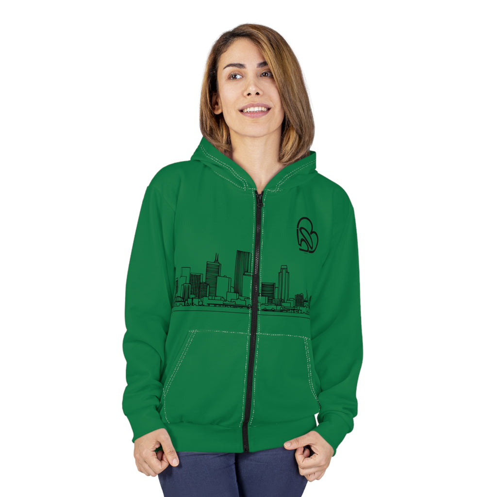 Unisex Portland Skyline + 503heart  Zip Hoodie — Minimal Skyline Design — Tilt