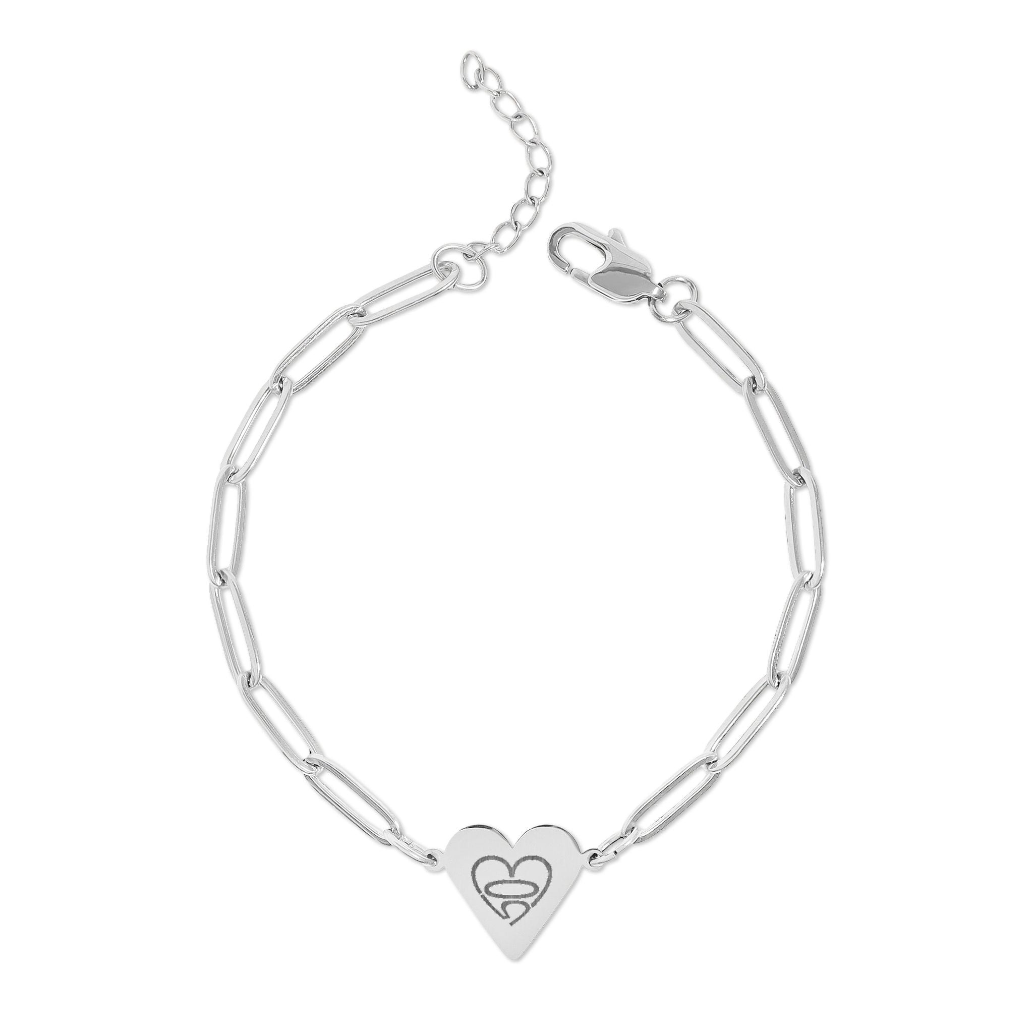 503heart Engraved Paperclip Bracelet — Engraved Heart Charm — Full
