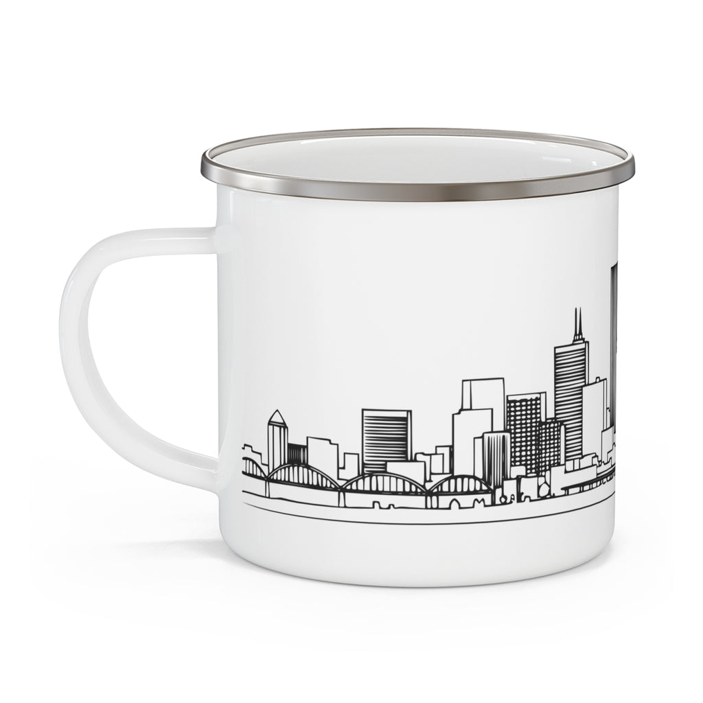 Enamel Portland City Skyline Mug — Minimalist Camping Coffee Cup