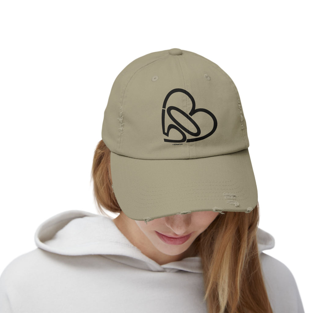 Unisex Distressed 503heart Baseball Cap — Vintage Casual Hat — Tilt