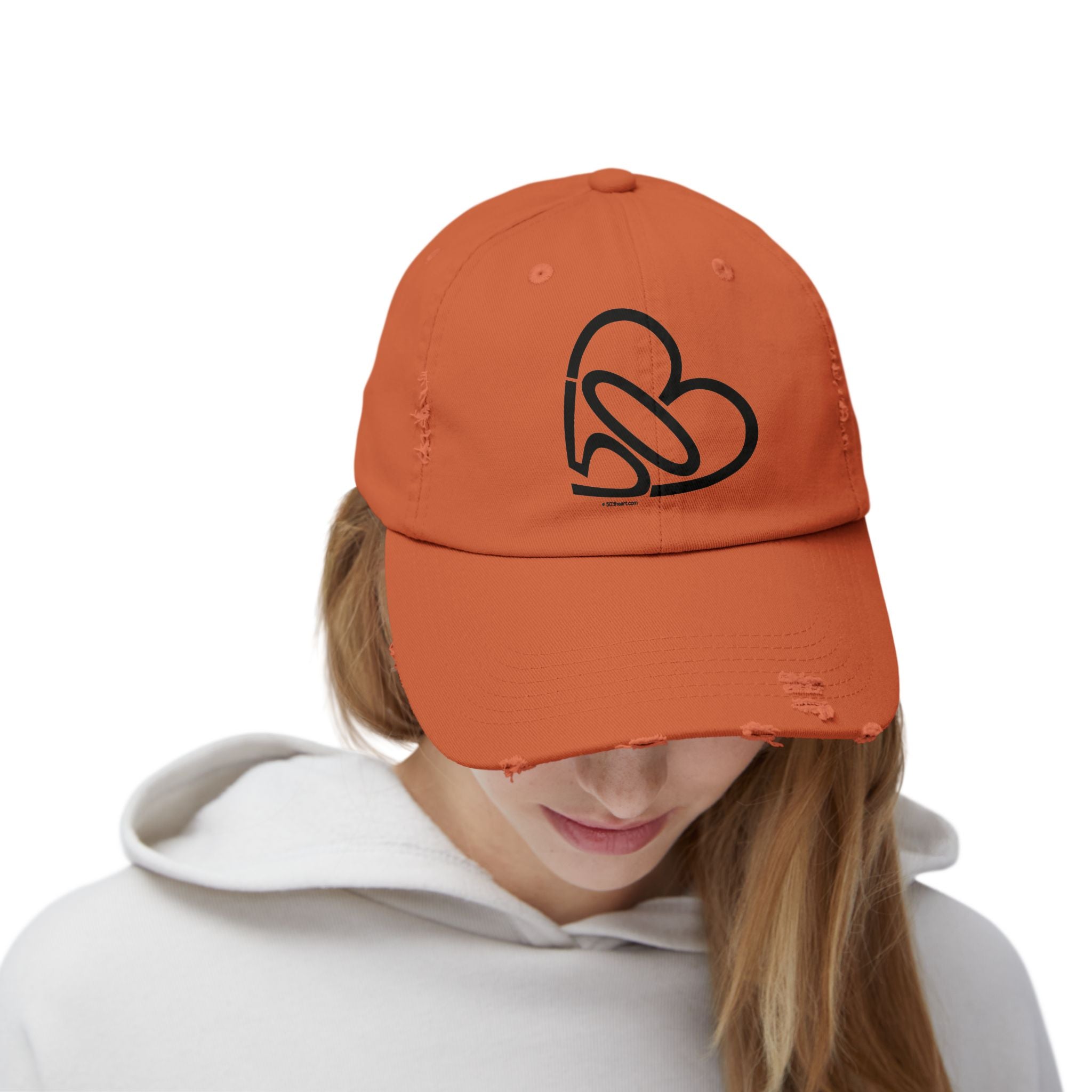 Unisex Distressed 503heart Baseball Cap — Vintage Casual Hat — Tilt