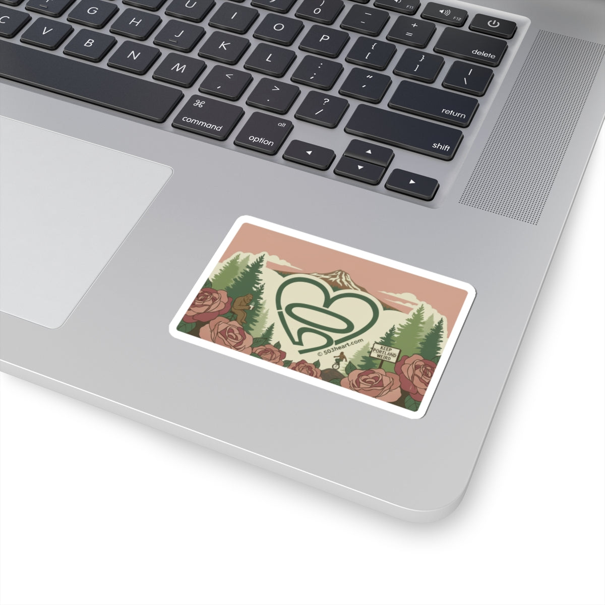 Portland Heart Logo Kiss-Cut Sticker — Scenic Rose & Forest Decal