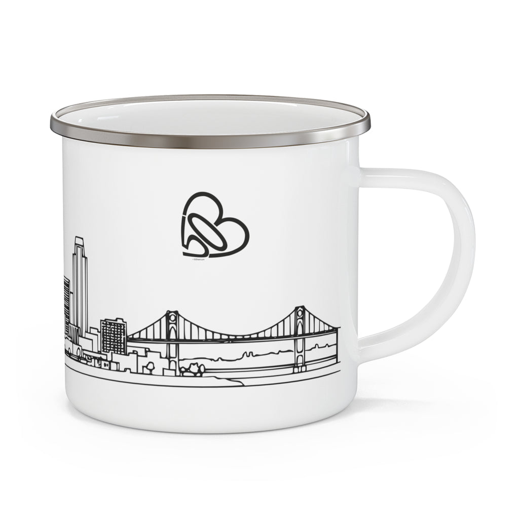 Enamel Portland City Skyline Mug — Minimalist Camping Coffee Cup