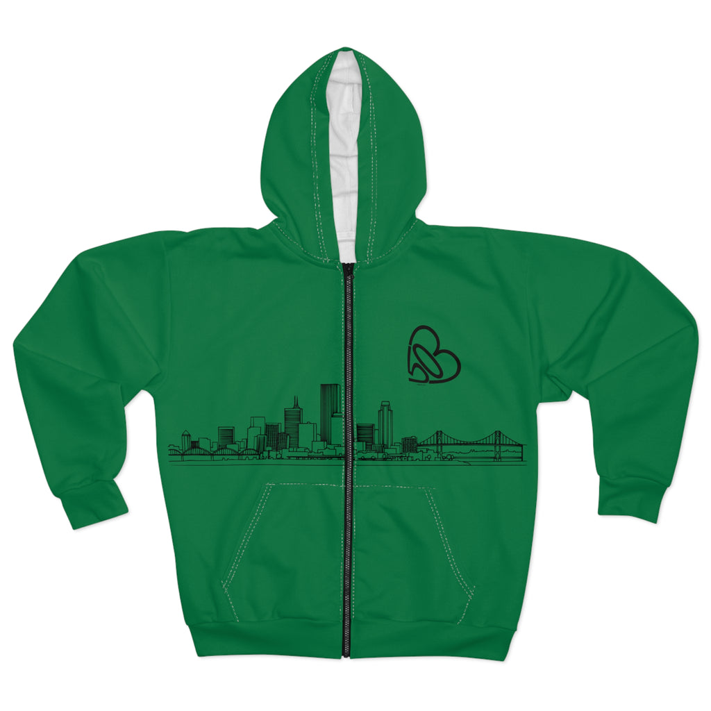 Unisex Portland Skyline + 503heart  Zip Hoodie — Minimal Skyline Design — Tilt