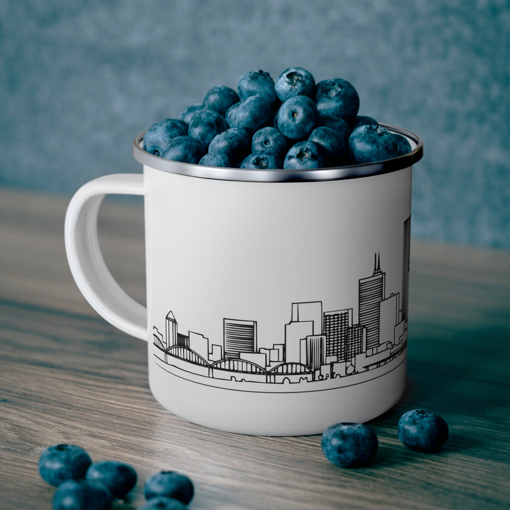 Enamel Portland City Skyline Mug — Minimalist Camping Coffee Cup