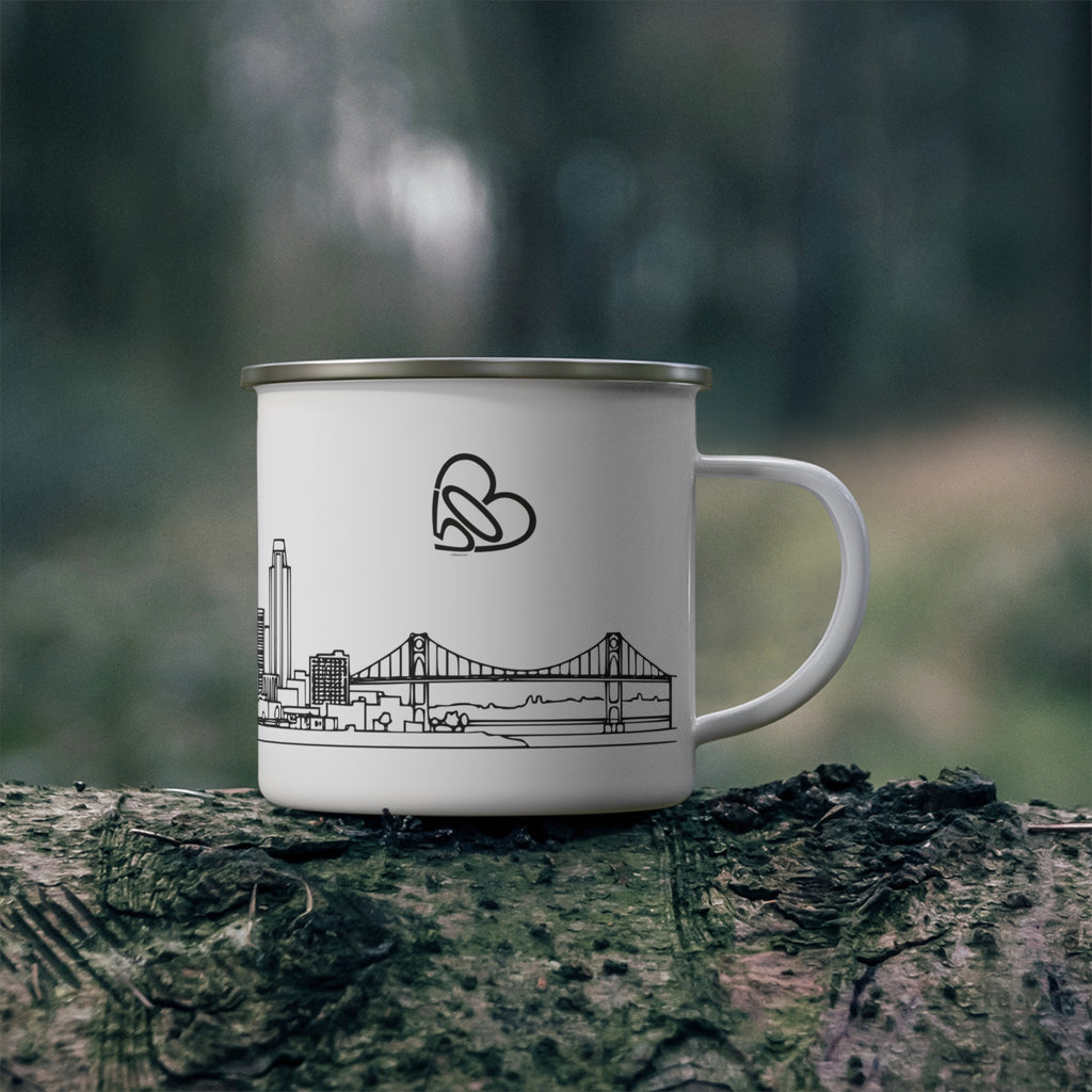 Enamel Portland City Skyline Mug — Minimalist Camping Coffee Cup